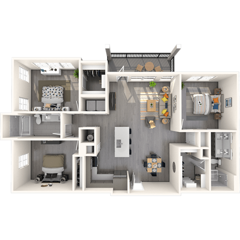 Floor plan for 3 beds, 2 baths, 1414 sqft